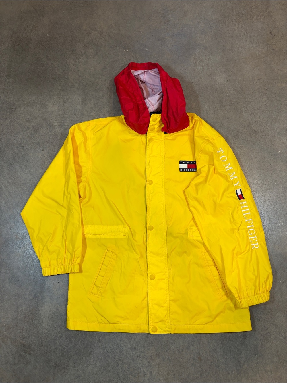 Tommy Hilfiger Vintage Yellow Red Hood Rain Jacket Vintage